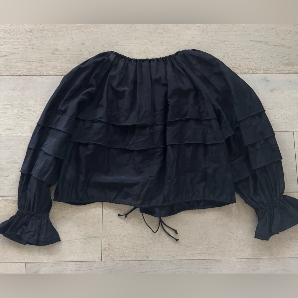 NEW ULLA JOHNSON cora puff blouse in noir 2 - Picture 8 of 10